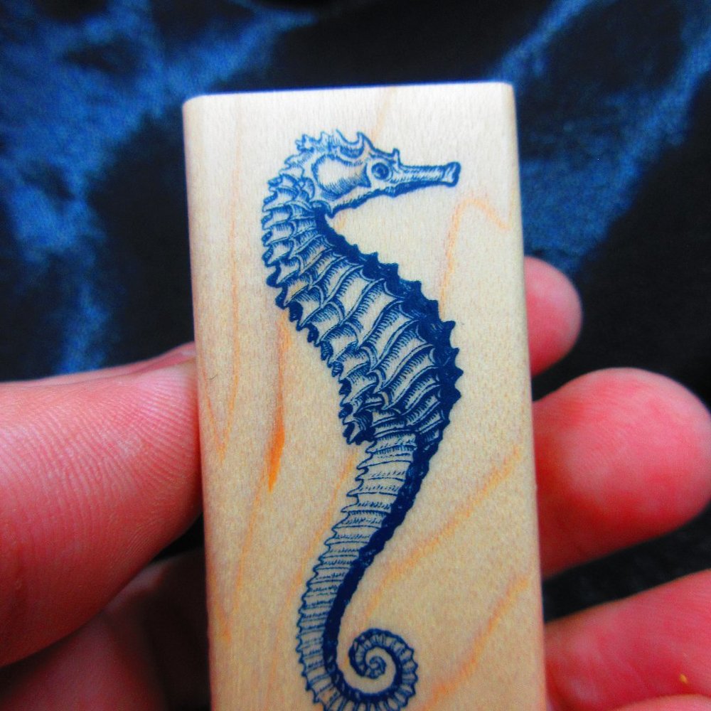 Sea Horse Wood Mounted Stamp 2" x 1"